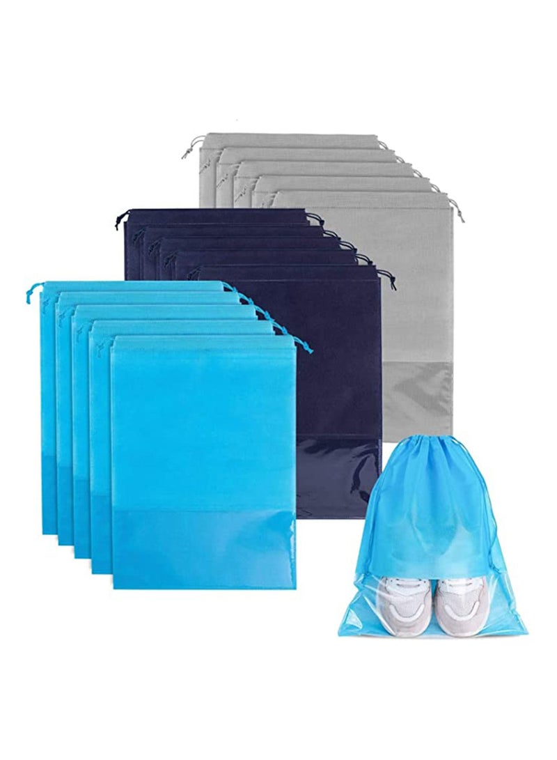Y&D Portable Travel Shoe Bag, 15 Pieces Large Repeatable Non-Woven Dustproof Drawstring Shoes Pouch Storage Bags with Transparent Slot and Visual Window for Men Women by KASTWAVE (Gray, Blue, Black)  - Image 1