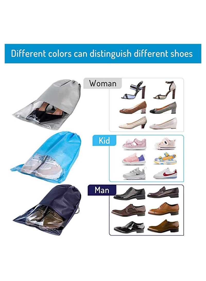 Y&D Portable Travel Shoe Bag, 15 Pieces Large Repeatable Non-Woven Dustproof Drawstring Shoes Pouch Storage Bags with Transparent Slot and Visual Window for Men Women by KASTWAVE (Gray, Blue, Black)  - Image 2