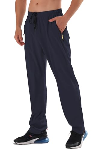 AIRIKE Men's Elastic Waist Hiking Pants Water Resistant Quick-Dry Lightweight Outdoor Sweatpants with Zipper Pockets Darkblue - Image 1