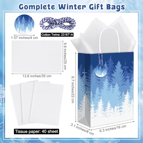 MIMIND 36 Pieces Christmas Snowflake Gift Bags White Winter Party Paper Bags with 40 Tissue 36 Gift Tags and String Xmas Treat Bag with Handle for Christmas Winter Holiday Gift 4 Design - Image 3