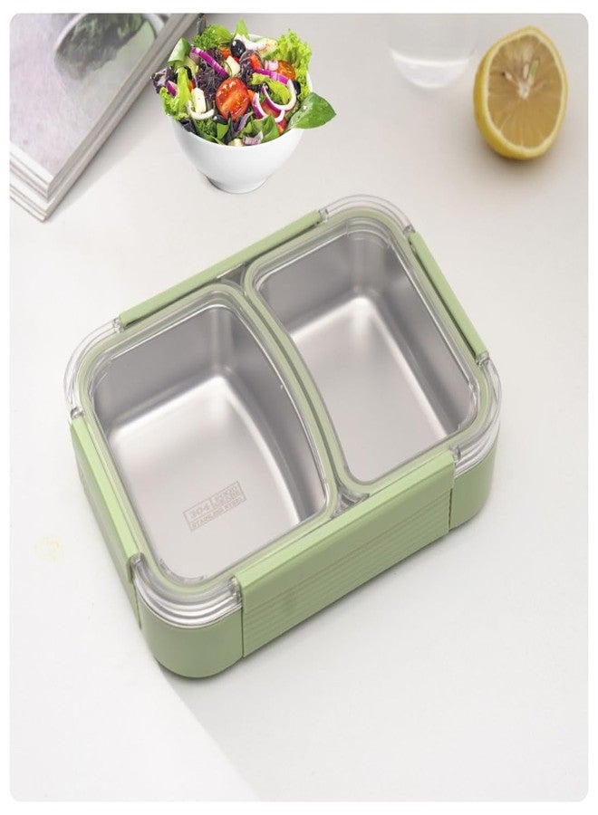 GAMAHA 2 Compartment Stainless Steel Lunch Box,Leak-Proof Bento Box with BPA-Free Lid, Microwave & Dishwasher Safe,Leak-Proof Snacks Tiffin Box for School & Easy to Clean (860ml,Green) - Image 1