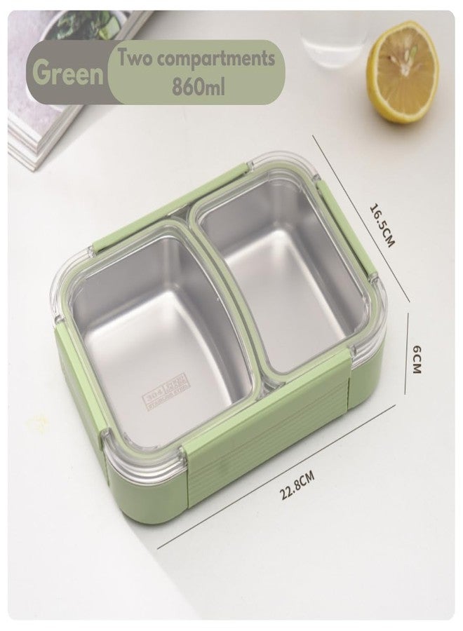 GAMAHA 2 Compartment Stainless Steel Lunch Box,Leak-Proof Bento Box with BPA-Free Lid, Microwave & Dishwasher Safe,Leak-Proof Snacks Tiffin Box for School & Easy to Clean (860ml,Green) - Image 2