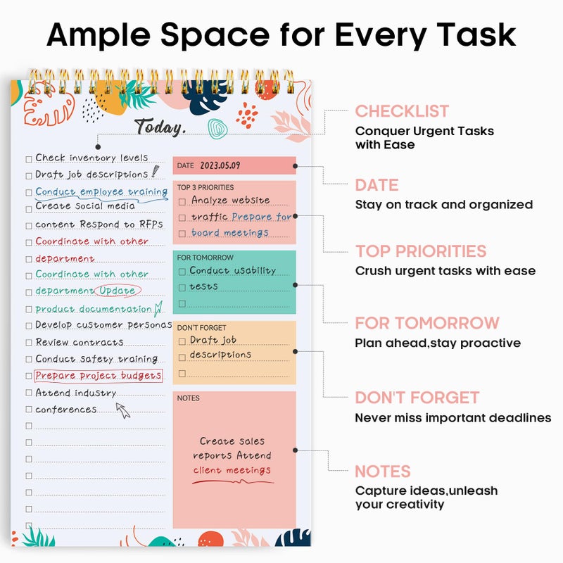Taja To Do List Pad - To Do List Notebook for Work with 52 Sheets, Undated Daily Planner Perfect for Daily Tasks and Goal Setting, To Do List Notepad Suitable for Office, Home and School-Blossom Grove - Image 2