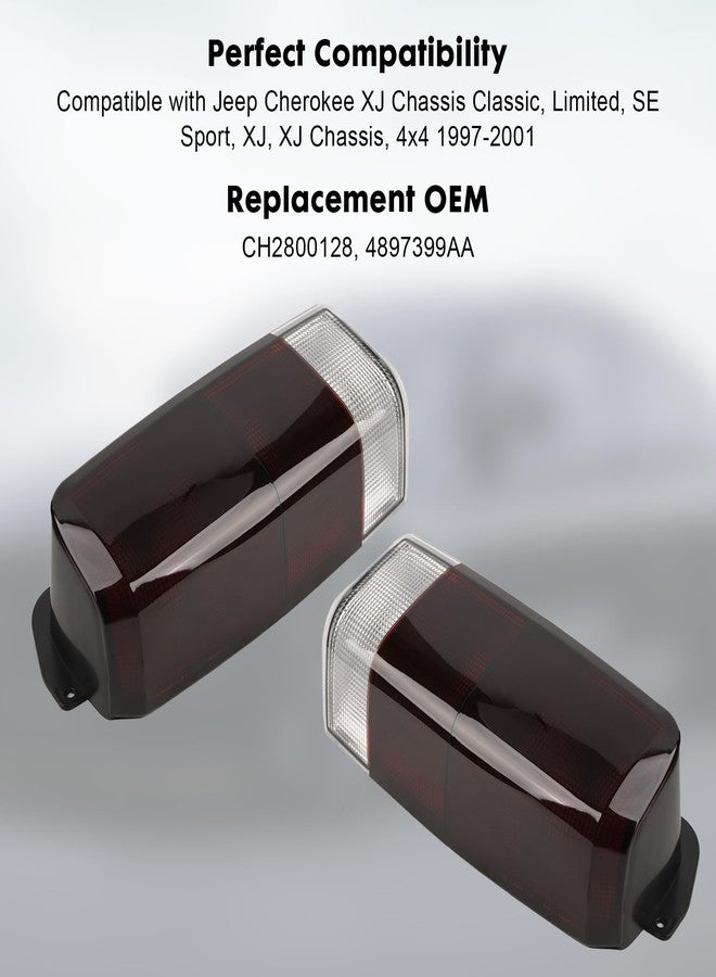 Jiacheng Rear Tail Lamp Housing CH2800128 4897399AA, Rear Brake Tail Light Lens and Housing Compatible with 1997-2001 Jeep Cherokee XJ Chassis (Left + Right, Red/Smoked) - Image 2
