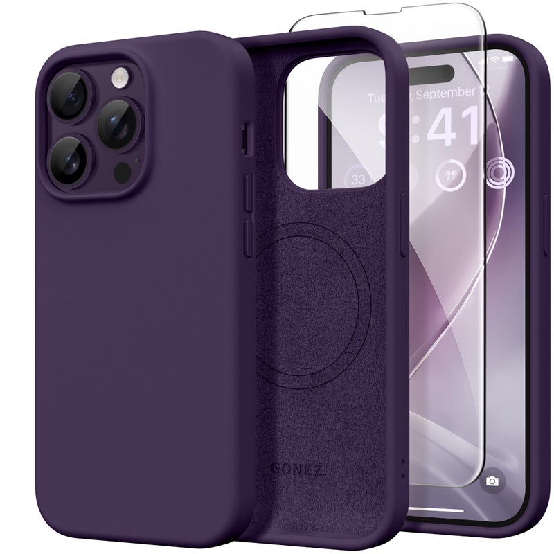 GONEZ Magnetic for iPhone 14 Pro Max Case Compatible with MagSafe AntiScratch Microfiber Lining Screen Protector Shockproof Slim Phone Silicone Cover 67 inch Deep Purple - Image 3