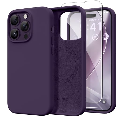 GONEZ Magnetic for iPhone 14 Pro Max Case Compatible with MagSafe AntiScratch Microfiber Lining Screen Protector Shockproof Slim Phone Silicone Cover 67 inch Deep Purple - Image 1