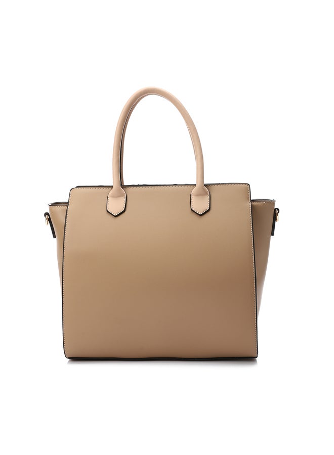 DejaVu Tri-Tone Reptile Top Handle Bag - Nude, Coffee and Beige - Image 2