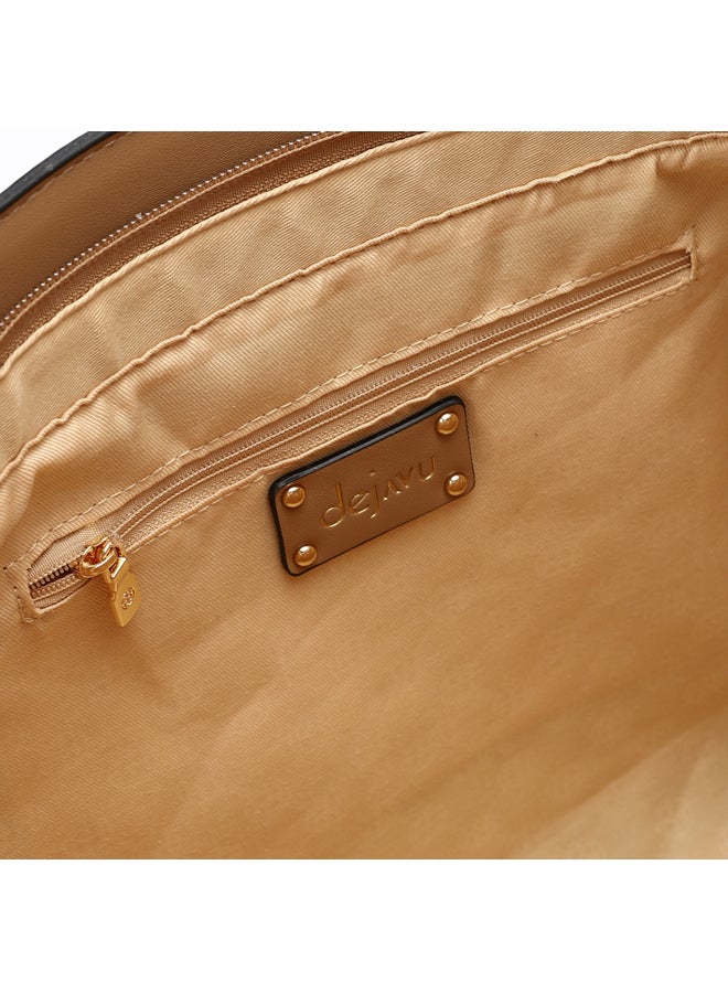 DejaVu Tri-Tone Reptile Top Handle Bag - Nude, Coffee and Beige - Image 4