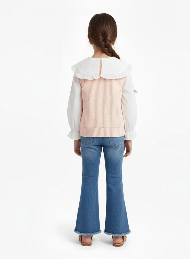 babyqlo Pastel Floral Knit Vest With Bell Jeans