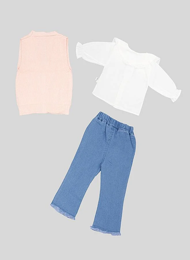 babyqlo Pastel Floral Knit Vest With Bell Jeans