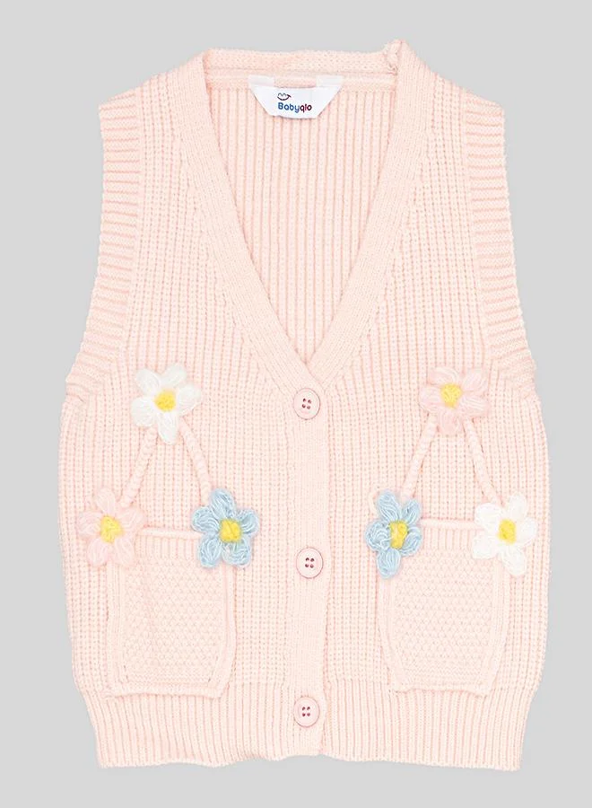 babyqlo Pastel Floral Knit Vest With Bell Jeans
