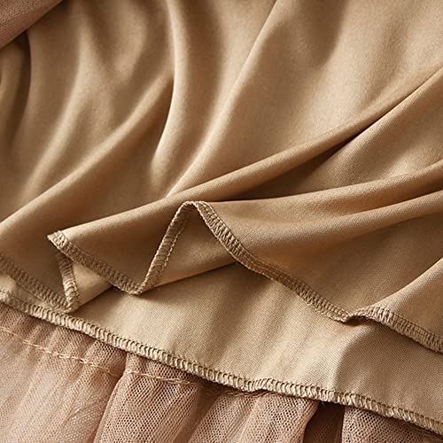 Dirholl Women's A-Line Fairy Patterned Elastic Waist Ruffle Tulle Layered Midi Skirt Tutu B Khaki - Image 5