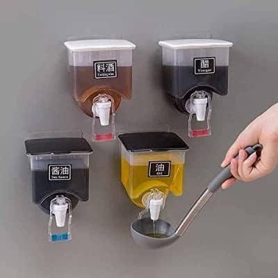Lucc1n MultiPurpose Wall Mounted Oil Dispenser Tank Transparent Liquid Seasoning Food Dispenser for Kitchen Cooking - Image 4