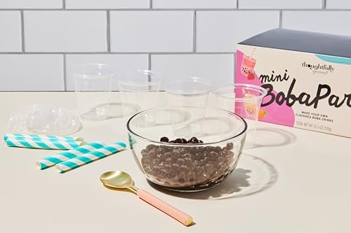 Thoughtfully, Mini Boba Pearl Party Set, Makes 16 Tasting Portions of Bubble Tea, Includes 4 Flavors, Cups, Lids, Straws, & Stickers, Boba Milk Tea Party Kit - Image 4