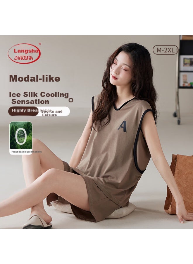 LANG SHA Langsha Women's Sleeveless Summer Modal Pajama Set Breathable Soft Homewear With Spaghetti Straps, New Style, Suitable For Outdoor Wear - Image 1