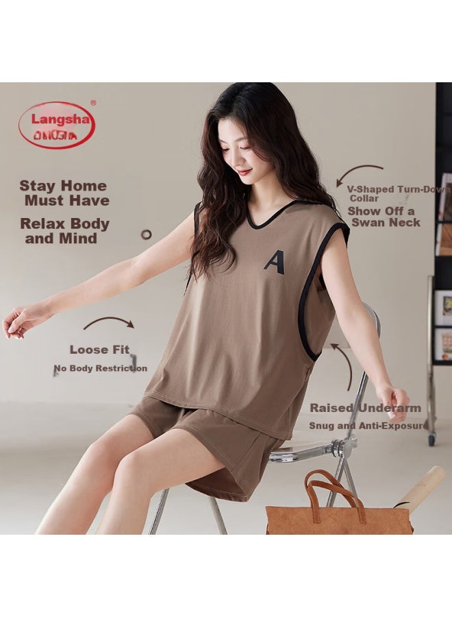 LANG SHA Langsha Women's Sleeveless Summer Modal Pajama Set Breathable Soft Homewear With Spaghetti Straps, New Style, Suitable For Outdoor Wear - Image 4