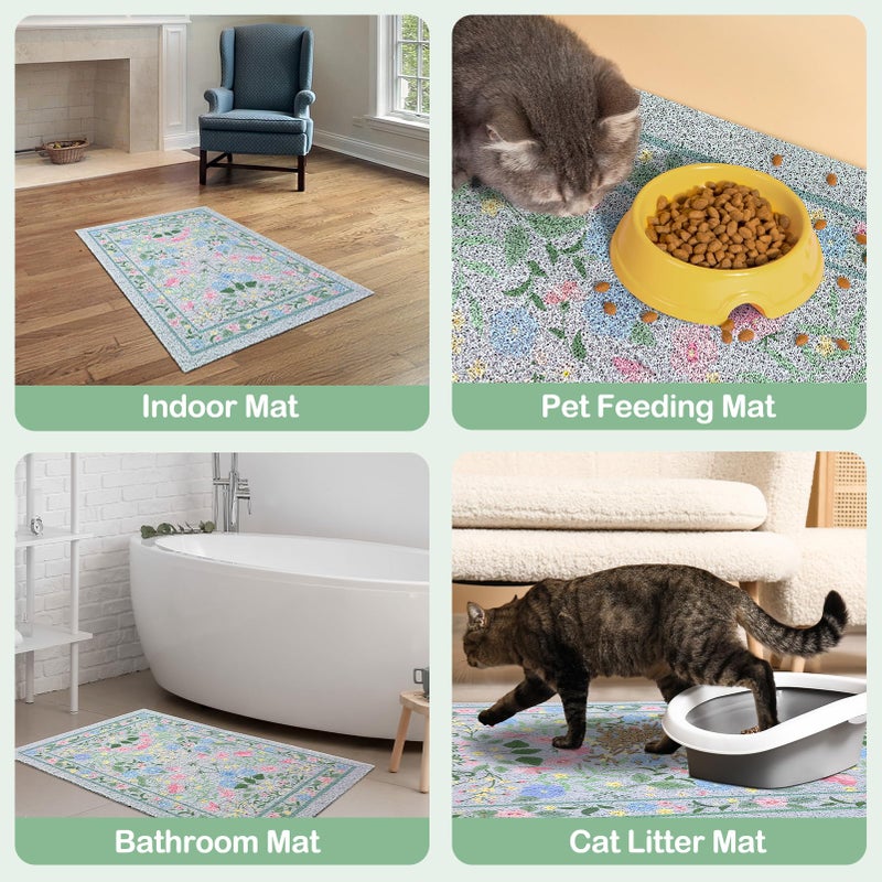 Glittme Cat Litter Mat with Non-Slip Bottom Litter Box Mat 33"X22" Litter Trapping Mat Easy to Clean Washable Cat Food Mat for Kitty,L - Image 5