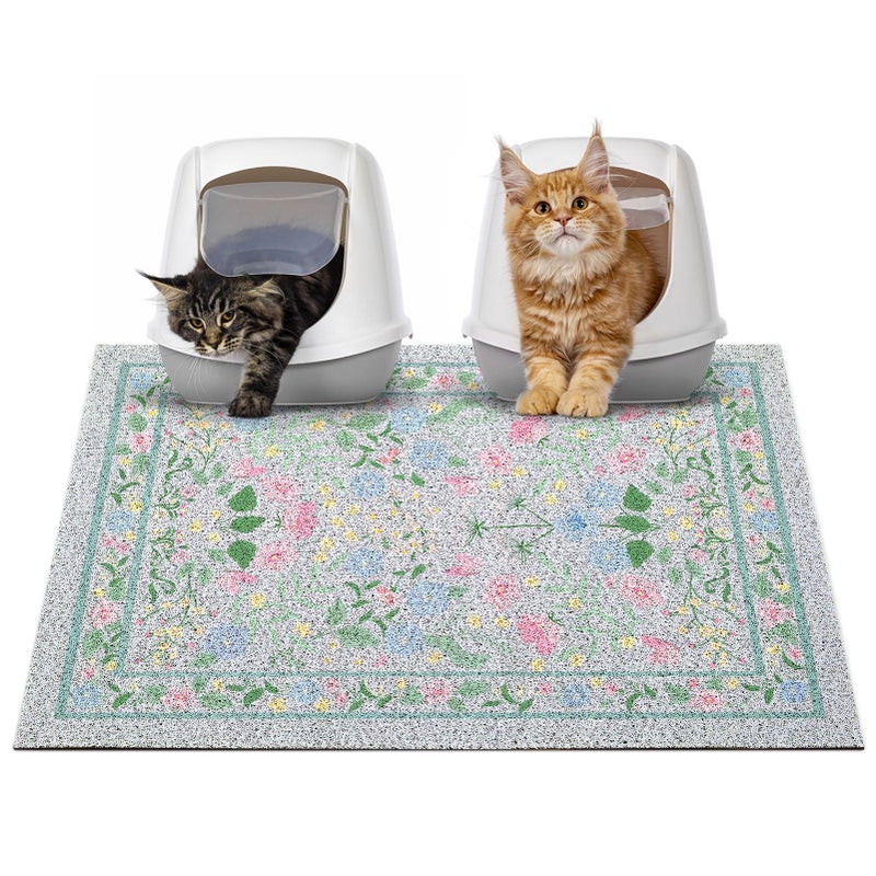 Glittme Cat Litter Mat with Non-Slip Bottom Litter Box Mat 33"X22" Litter Trapping Mat Easy to Clean Washable Cat Food Mat for Kitty,L - Image 1