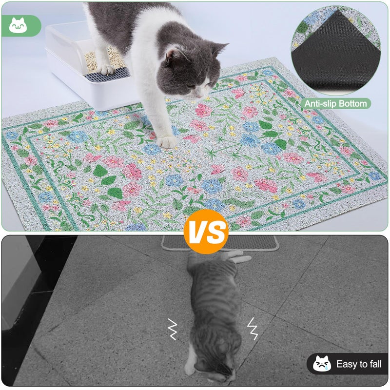 Glittme Cat Litter Mat with Non-Slip Bottom Litter Box Mat 33"X22" Litter Trapping Mat Easy to Clean Washable Cat Food Mat for Kitty,L - Image 4