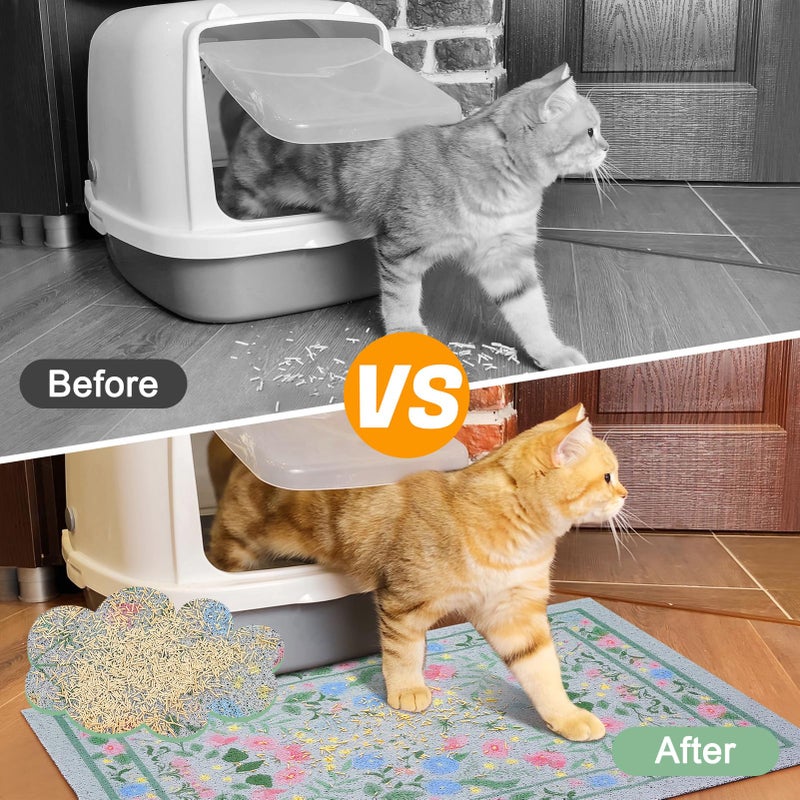 Glittme Cat Litter Mat with Non-Slip Bottom Litter Box Mat 33"X22" Litter Trapping Mat Easy to Clean Washable Cat Food Mat for Kitty,L - Image 3