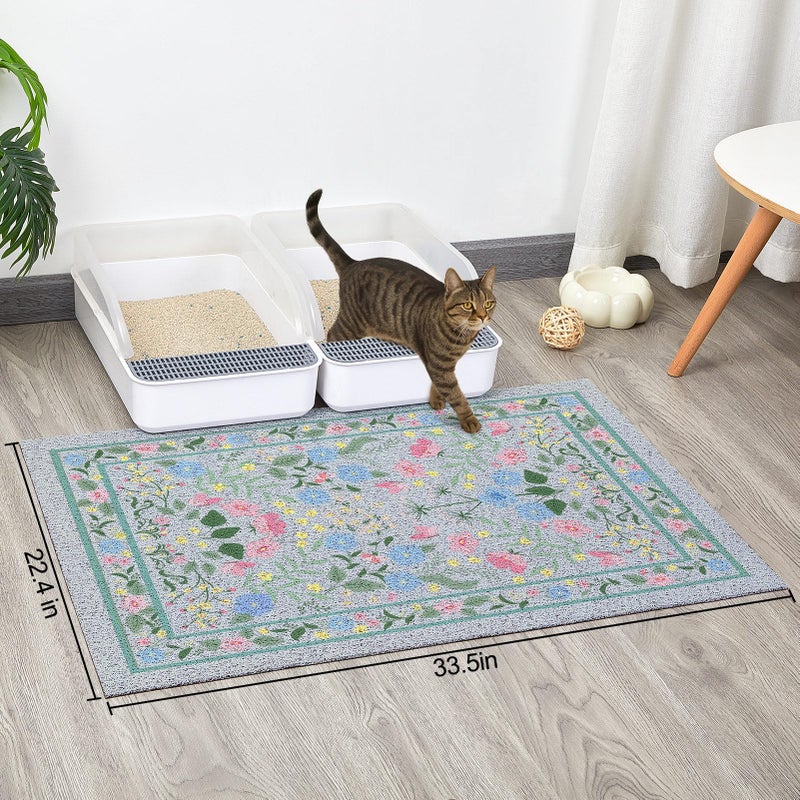 Glittme Cat Litter Mat with Non-Slip Bottom Litter Box Mat 33"X22" Litter Trapping Mat Easy to Clean Washable Cat Food Mat for Kitty,L - Image 2