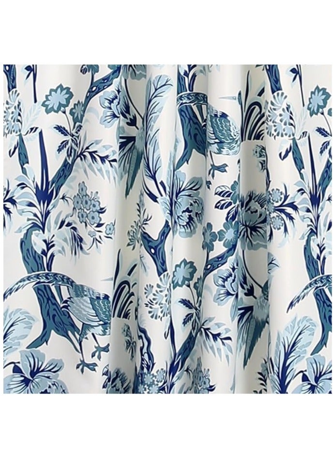 Lush Decor Dolores Light Filtering Window Panels, Pair, 52" W x 84" L, Blue - Toile Curtains - Floral Bird Print - Grandmillennial & French Country Curtains - Cottage & Maximalist Home Decor - Image 2