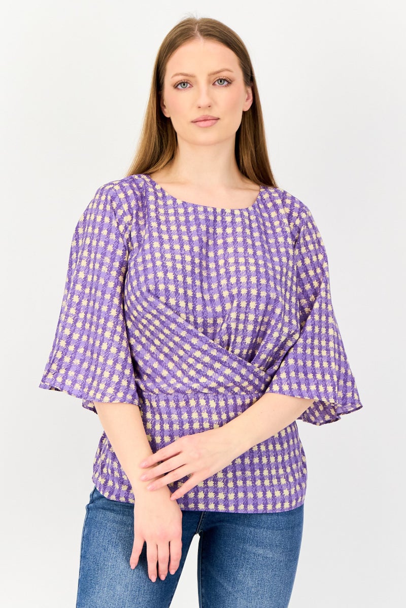 VERO MODA بلوزة بأكمام قصيرة من فيرو مودا للنساء بتصميم طباعة متعددة الألوان، ياقة دائرية - Image 1