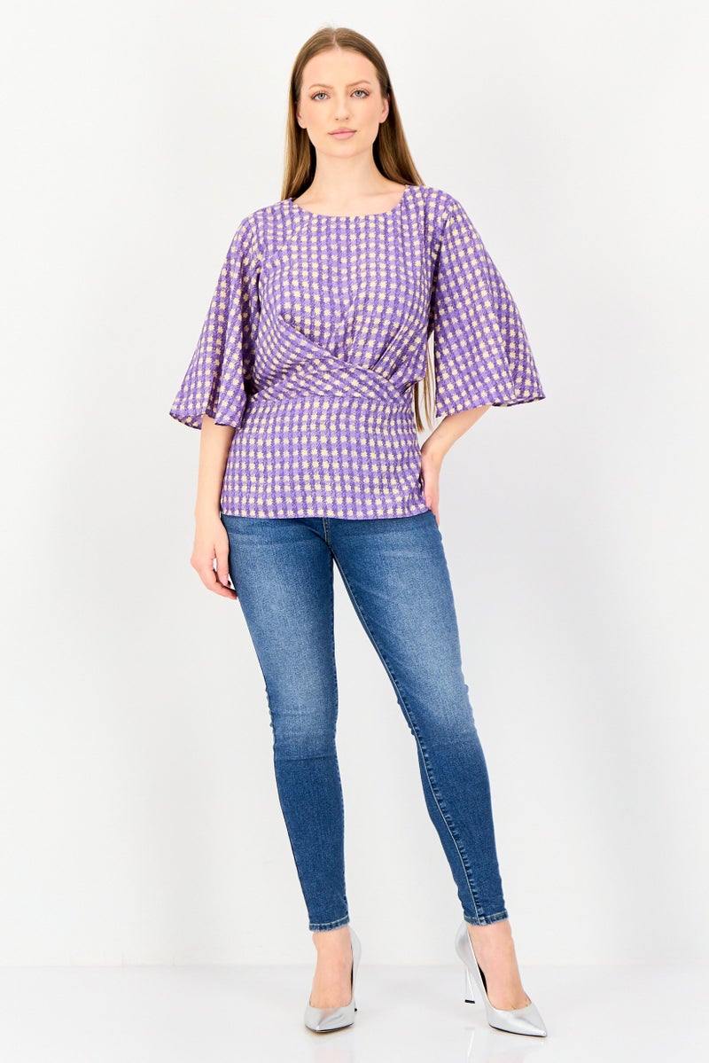 VERO MODA بلوزة بأكمام قصيرة من فيرو مودا للنساء بتصميم طباعة متعددة الألوان، ياقة دائرية - Image 4