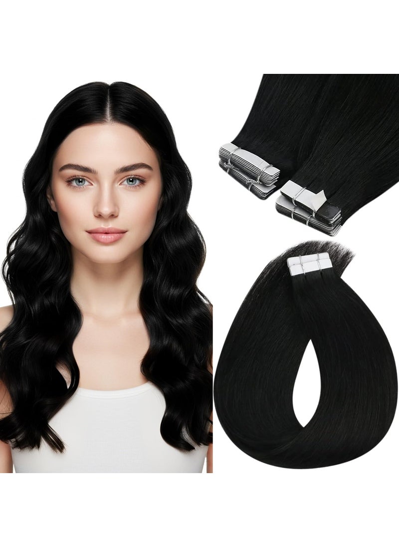 Sunny Hair Sunny Hair Tape in Hair Extensions Black 50g Tape in Hair Extensions Real Human Hair Black Remy Hair Extensions Tape in Human Hair Tape in Extensions Black Hair Extensions for Women 20pcs 16inch 