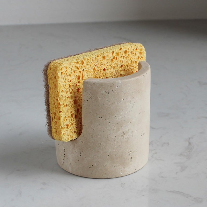 Natust Natural Travertine Sponge Holder for Kitchen Sink, Drying Rack, Compact Sink Caddy Organizer (Beige Travertine) - Image 1