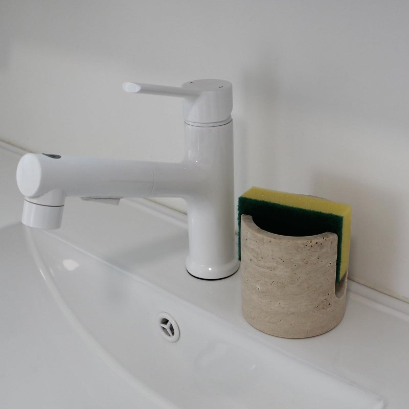 Natust Natural Travertine Sponge Holder for Kitchen Sink, Drying Rack, Compact Sink Caddy Organizer (Beige Travertine) - Image 2