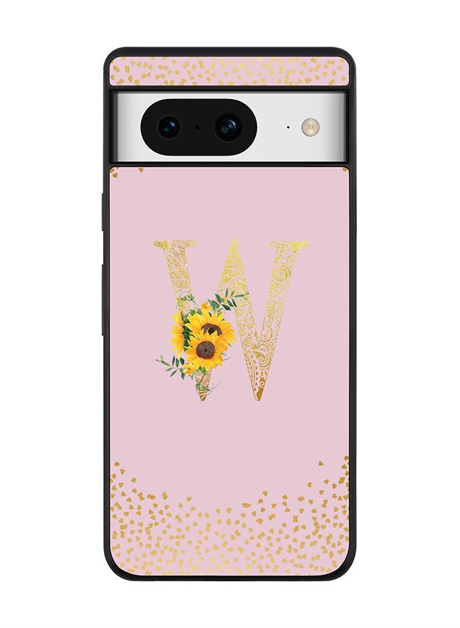 Stylizedd Rugged Black Edge case for Google Pixel 8, Slim fit Thin Phone Case Cover- Custom Monogram Initial Letter Floral Pattern Alphabet - W (Pink) - Image 1