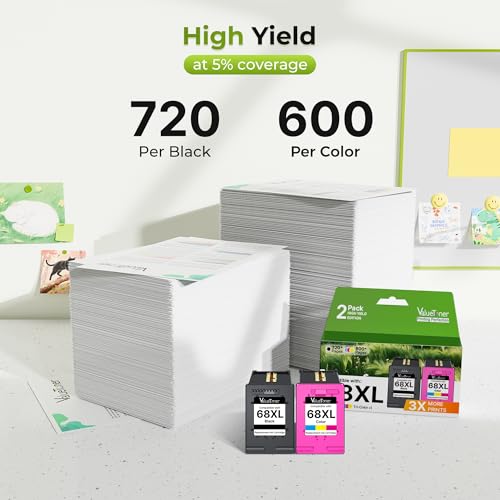Valuetoner 68XL Ink Cartridges Black Color Combo Pack for HP Ink 68 68XL 68e Replacement for HP 68XL 68 68e Ink Cartridges Compatible with Envy 6155e 6555e 6152e 6552e 6558e 6165e (2 Pack, 1 Black, 1 Tri-Color) - Image 3