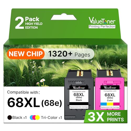 Valuetoner 68XL Ink Cartridges Black Color Combo Pack for HP Ink 68 68XL 68e Replacement for HP 68XL 68 68e Ink Cartridges Compatible with Envy 6155e 6555e 6152e 6552e 6558e 6165e (2 Pack, 1 Black, 1 Tri-Color) - Image 1