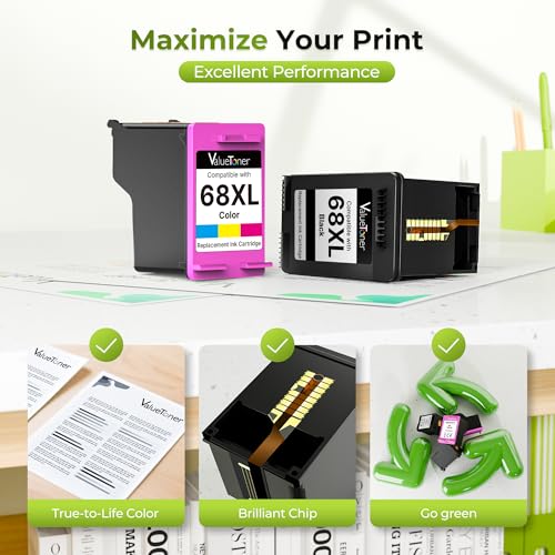 Valuetoner 68XL Ink Cartridges Black Color Combo Pack for HP Ink 68 68XL 68e Replacement for HP 68XL 68 68e Ink Cartridges Compatible with Envy 6155e 6555e 6152e 6552e 6558e 6165e (2 Pack, 1 Black, 1 Tri-Color) - Image 4