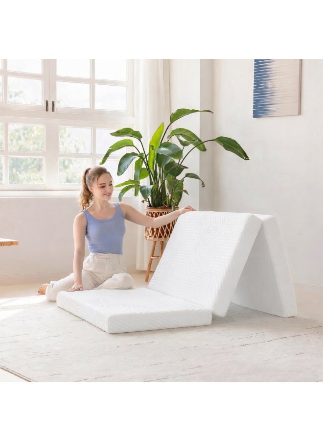 The Home Mart Home Comfort Folding Mattress – Polyurethane Foam Density 20kg Medium Firm, Premium Knitted Fabric White Tri-Fold Mattress, 180 × 90 × 7 cm Single, Portable with Carry Bag, Exclusive UAE