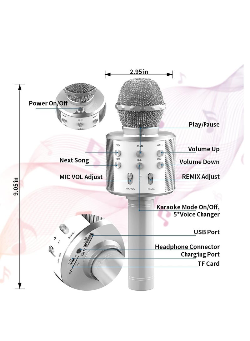 ELTRAZONE Wireless Bluetooth Karaoke Microphone,Rechargeable Kids Microphone Karaoke Machine - Best Gifts for Kids Adults (Silver) - Image 2