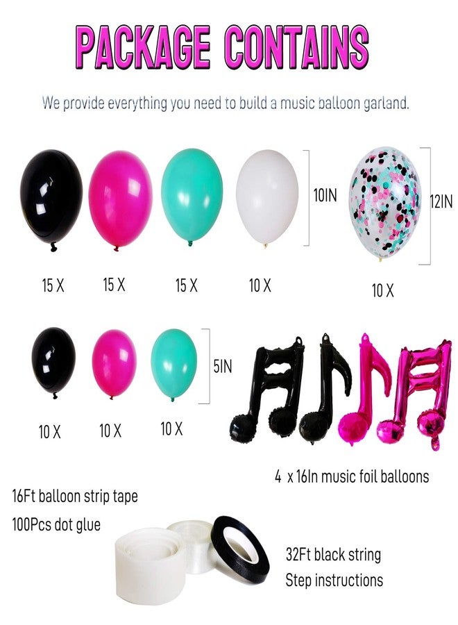 Haptda Music Notes Party Decorations, Karaoke Balloon Garland & Arch Kit, White, Rose Red, Seafoam Blue, Black Latex Balloons Confetti Balloon Musical Note Foil Balloon Strip Set for Birthday Party Supplies - Image 3