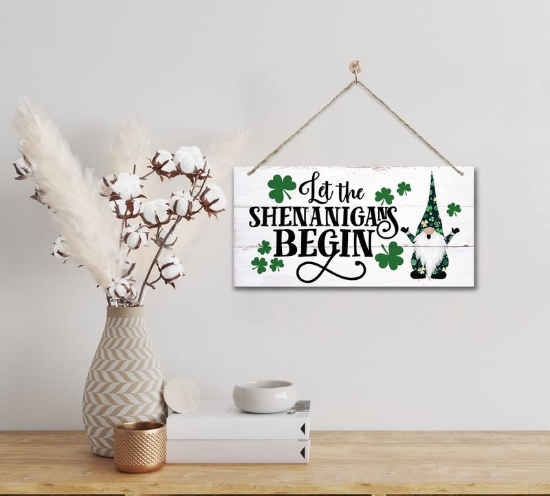 Gkwa St. Patrick's Day Gnome Wood Sign - 'Let the Shenanigans Begin' - Hanging Wall Art, Irish Home Decor - Image 2
