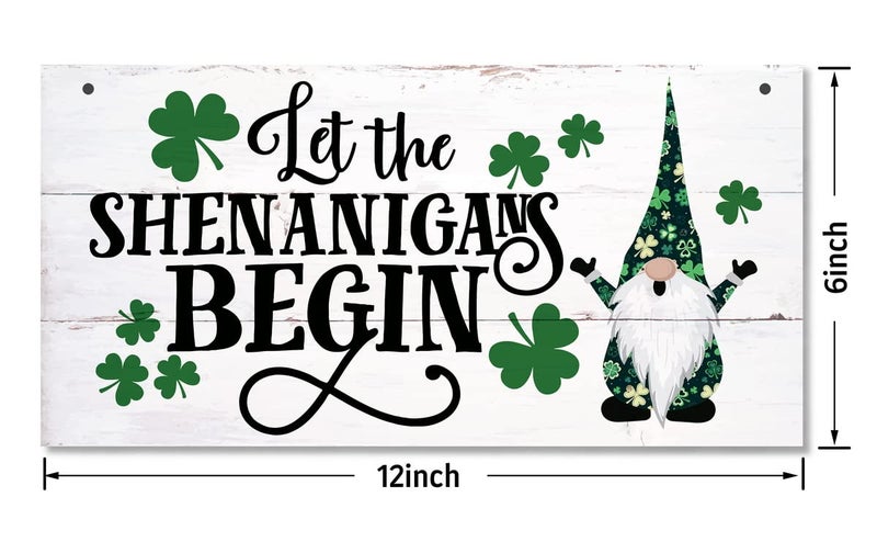 Gkwa St. Patrick's Day Gnome Wood Sign - 'Let the Shenanigans Begin' - Hanging Wall Art, Irish Home Decor - Image 3