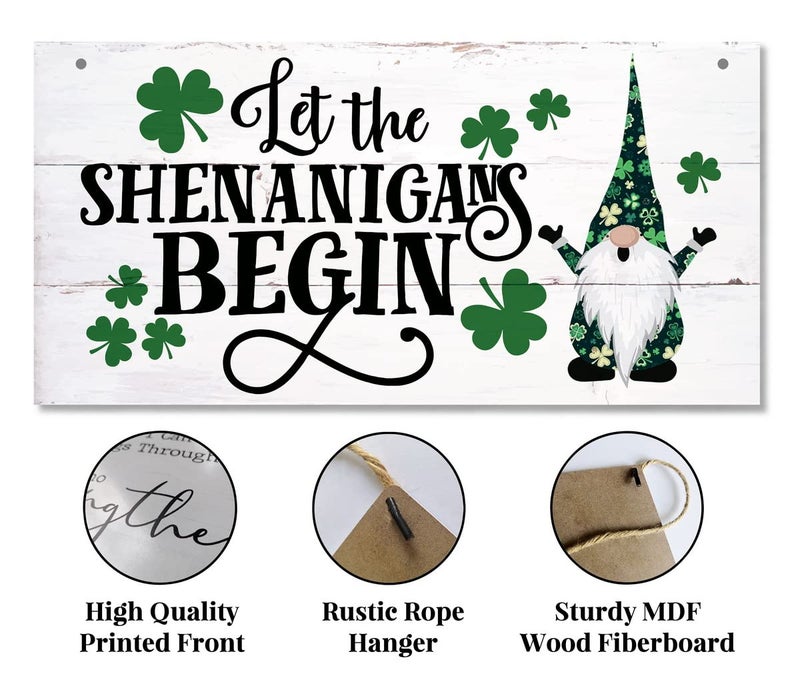 Gkwa St. Patrick's Day Gnome Wood Sign - 'Let the Shenanigans Begin' - Hanging Wall Art, Irish Home Decor - Image 5