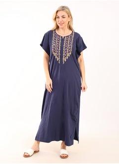 زيكوتكس  Summer Maxi Abaya | Dark blue Embroidered Long Nightgown | Elegant Butterfly Half Sleeves | Viscose Maxi Dress | Lightweight Fabrics for Maximum Comfort | Women's Home wear  - Image 1