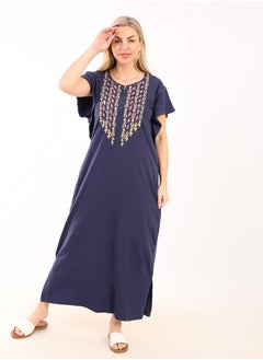 زيكوتكس  Summer Maxi Abaya | Dark blue Embroidered Long Nightgown | Elegant Butterfly Half Sleeves | Viscose Maxi Dress | Lightweight Fabrics for Maximum Comfort | Women's Home wear  - Image 3
