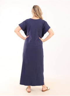 زيكوتكس  Summer Maxi Abaya | Dark blue Embroidered Long Nightgown | Elegant Butterfly Half Sleeves | Viscose Maxi Dress | Lightweight Fabrics for Maximum Comfort | Women's Home wear  - Image 4