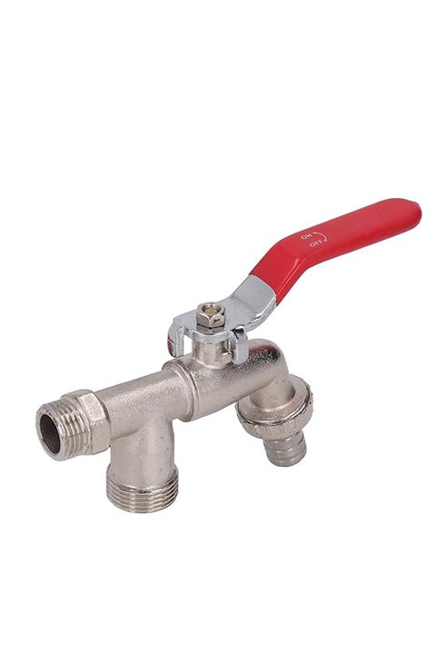 Home Water Tap, Brass Thread Water Supply Manual Tap Lockable Fauce, 90 Degree Double Valve Water Tap 1/2" Brass Faucet Home Outdoor Garden Tool (1/2in Thread, 1.6Mpa)