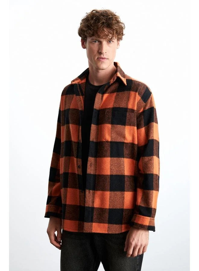 GRIMELANGE Wıldy Men's Cotton-Polyester Shirt with Relaxed Collar, Carpenter Orange.