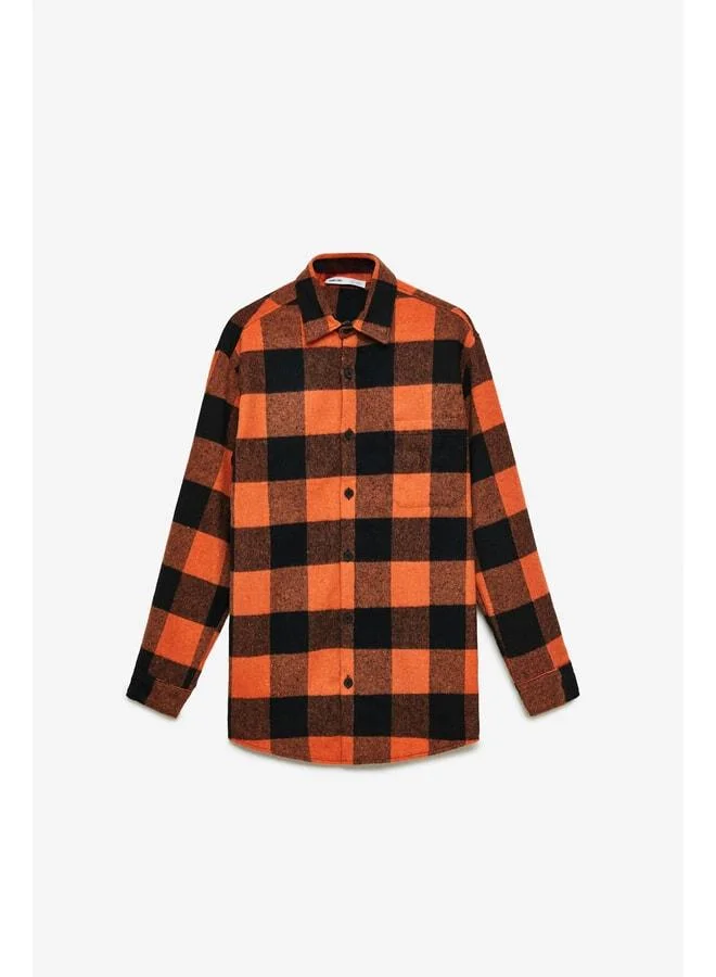 GRIMELANGE Wıldy Men's Cotton-Polyester Shirt with Relaxed Collar, Carpenter Orange.