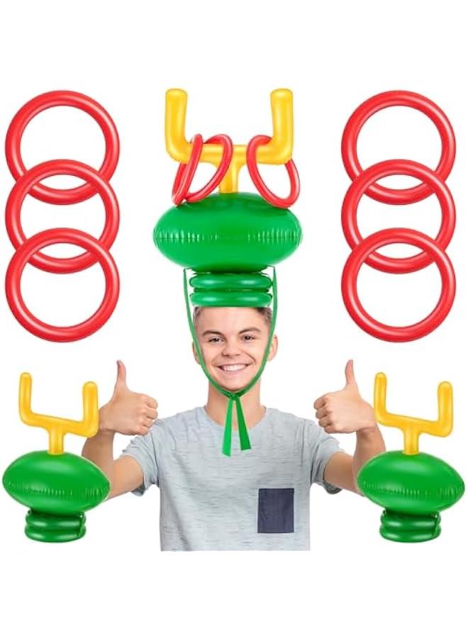 2 Set Inflatable Post Ring Toss Football Goal Post Game Include 2 Pieces Hat 6 Pieces Toss Ring for Boys Girls Football Party Games(Classic Style)  - Image 1