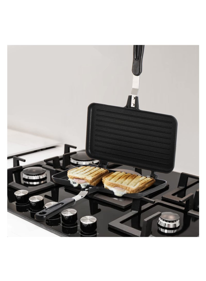 Excefore Sandwich Maker Grilled Sandwich and Panini Maker Pan with Non-Stick Plates and Handle Stovetop Toasted Sandwich Maker Aluminum Flip Pan for Home Kitchen Camping Cookware Equipment - Image 5