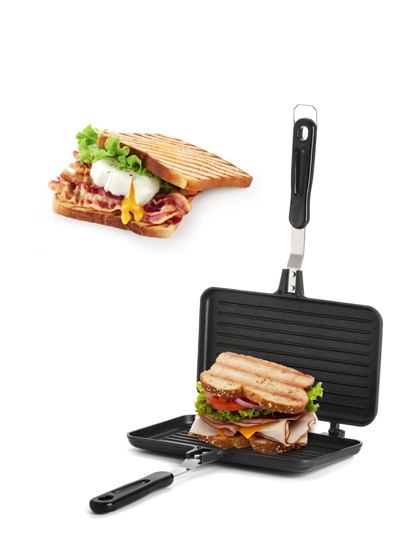 Excefore Sandwich Maker Grilled Sandwich and Panini Maker Pan with Non-Stick Plates and Handle Stovetop Toasted Sandwich Maker Aluminum Flip Pan for Home Kitchen Camping Cookware Equipment - Image 1